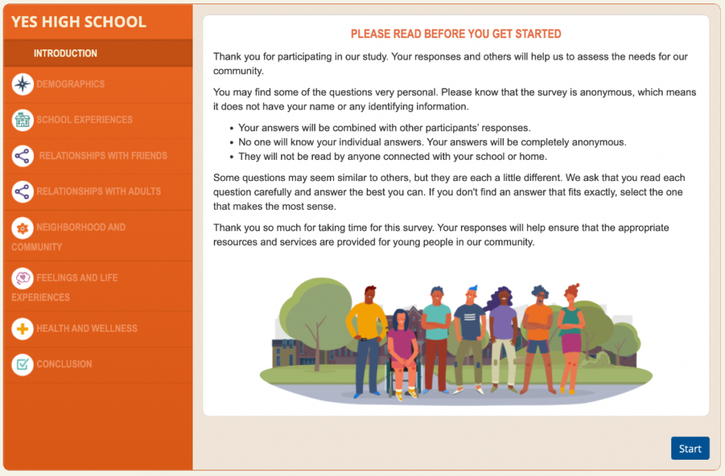 YES survey starting page.