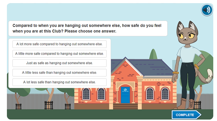 Quest includes child-friendly features such as character assistants, colorful backgrounds, and large buttons.